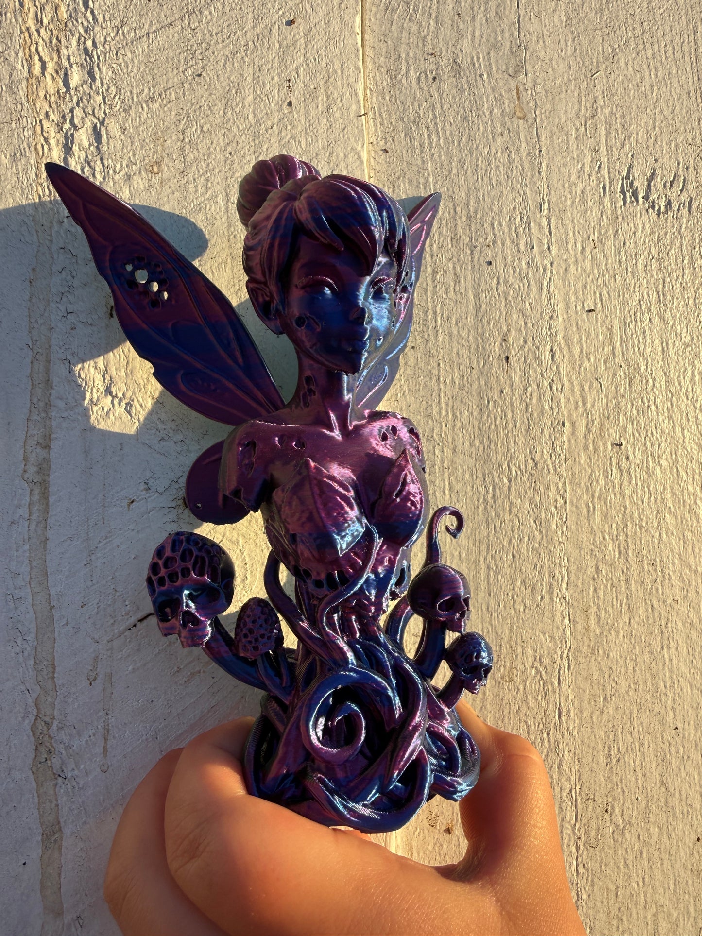 Purple and blue 3D printed fairy statue made by Nora